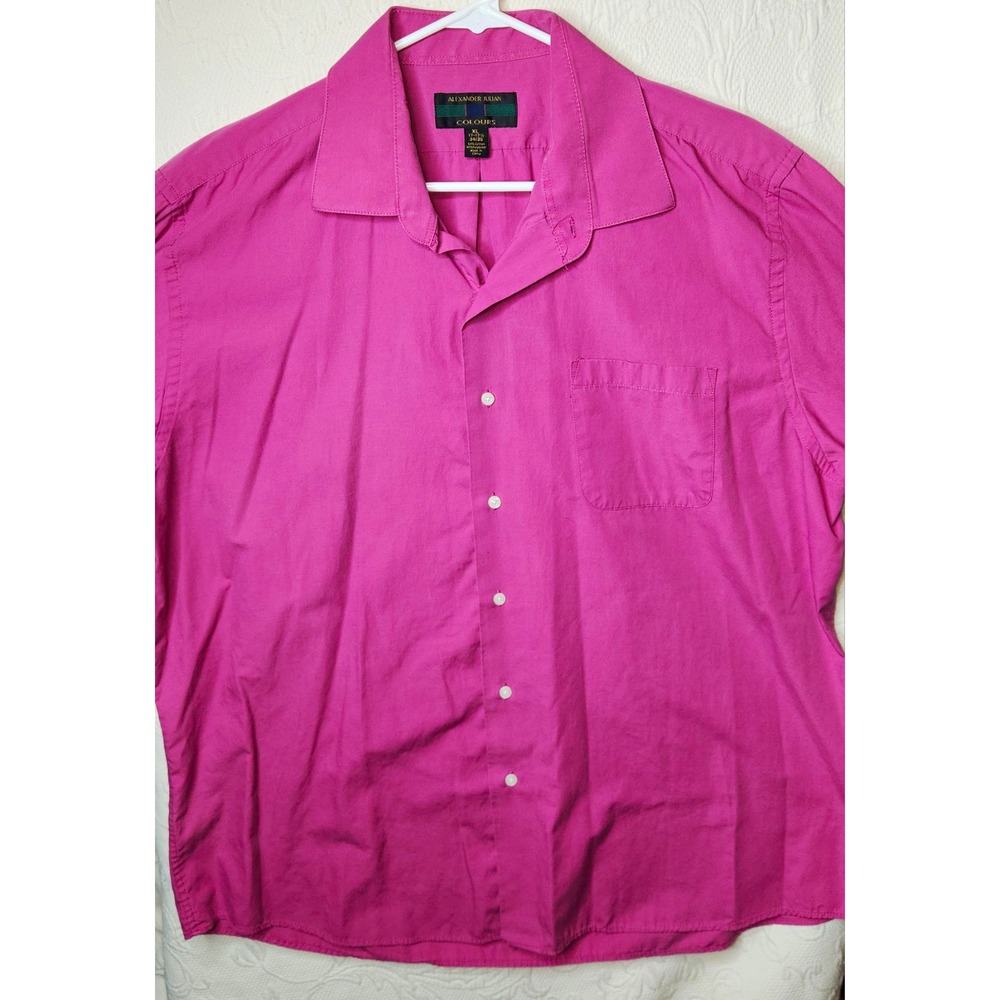Alexander Julian Men's Classic Dress Shirt Pink Solid Pocket 17-17.5 34/35